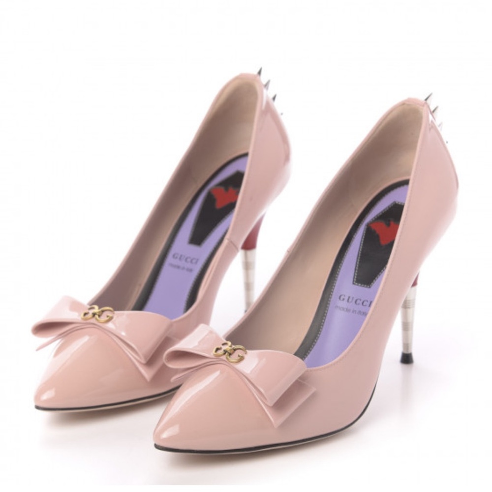 GUCCI  Patent GG Bow Sadie Spike High Heel Pumps